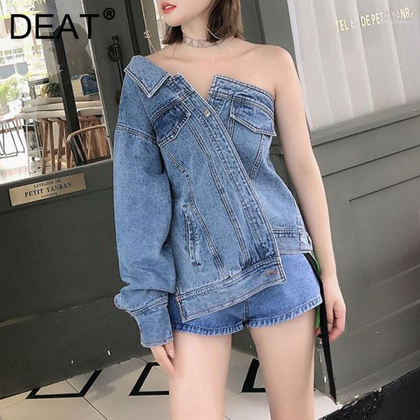 

women's jackets women's 2022 summer autumn fashion women clothes boat neck single sleeves one button washed denim jacket high stre, Black;brown