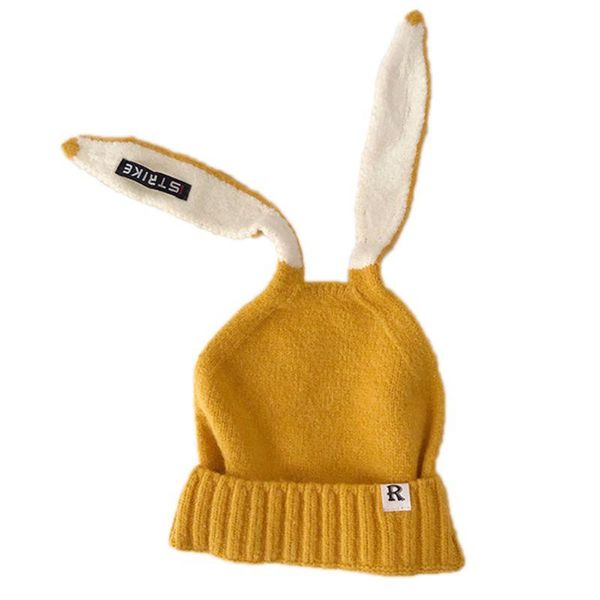 

beanies women girls knitted beanie hat cute long ears letters patch student stretchy warm cosplay cuffed skull