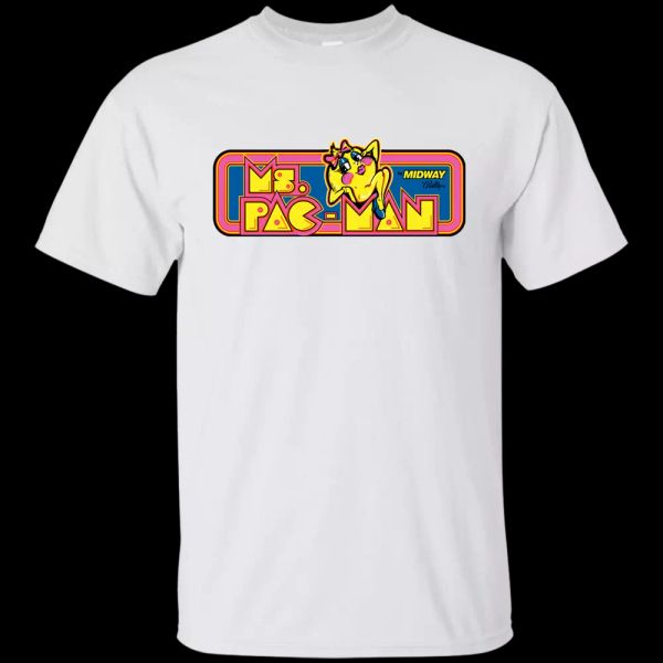 

ms. pac-man, pacman, t-shirt, retro, 1980's, vintage, arcade, marquee, video gam, White;black