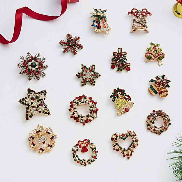 

christmas new simple wreath bell bow diamond painting oil brooch series