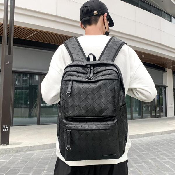 

sac a dos 2021 luxury big backpack black school waterproof bag pack trendy woven large pu leather rucksacks mens lapbags