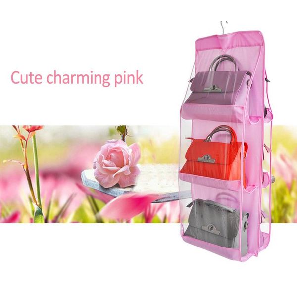 

6pocket hanging handbag storage organizer for wardrobe closet transparent dust-proof bag door wall clear sundry shoe boxes & bins