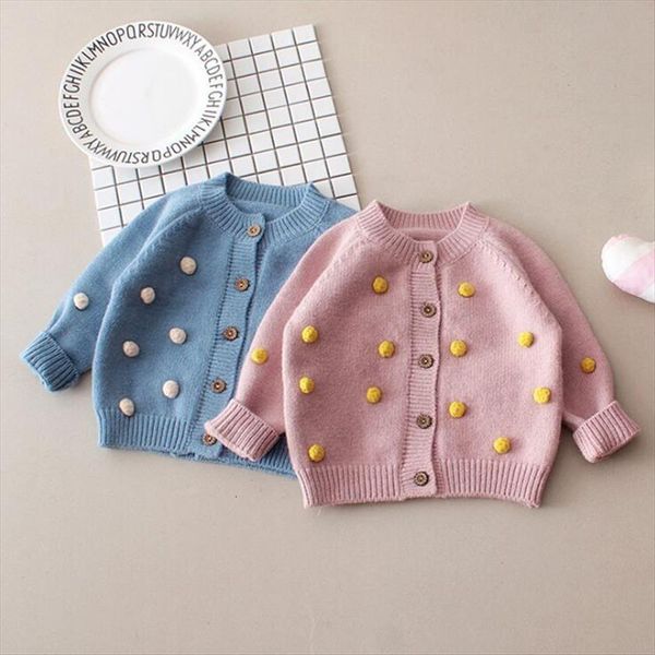 

winter baby girls ball knit cardigan coat sweater long sleeve children clothing kid clothes, Blue