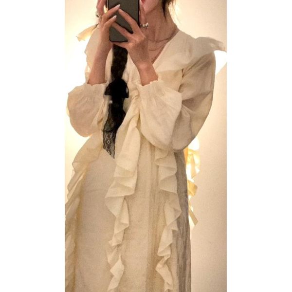 

casual dresses fairy dress early autumn 2021 long french leisure temperament sleeve, Black;gray