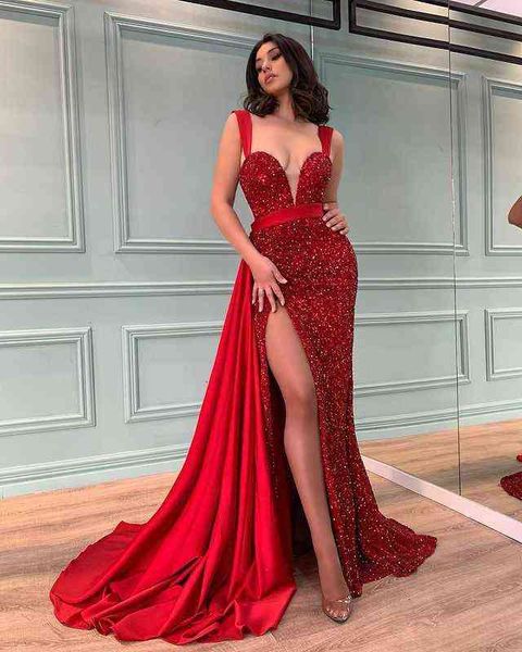 

luxury evening dress 2021 split red long style trailing sequin evening, Black;gray