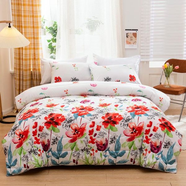 

comforters & sets 2 or 3pcs blossom flowers floral quilt set ,lightweight microfiber botanical coverlet bedspread set,1 quilt, 1/2 pillowsha