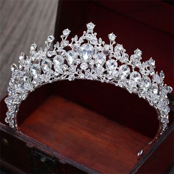 Barroco magnífico nupcial coroa tiaras vintage prata banhado crystal beads diadema para mulheres acessórios de cabelo de casamento 220217