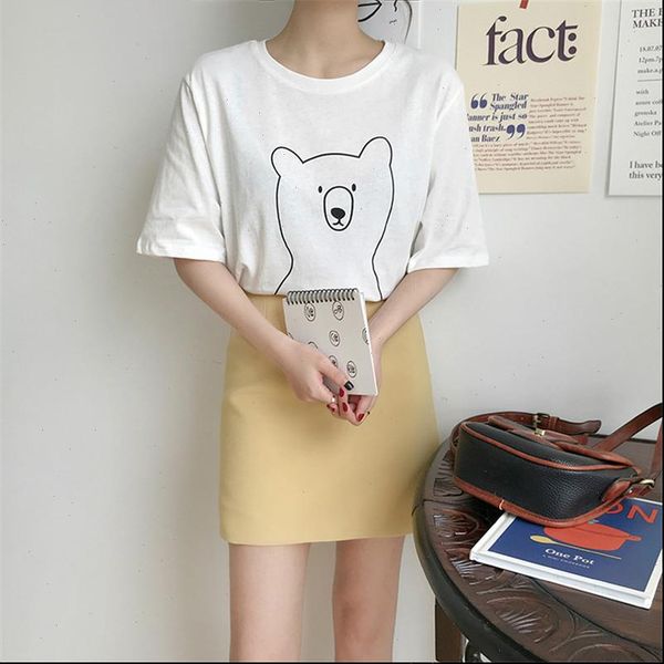 

chic cartoon bear casual womens t shirts tee summer kawaii harajuku short sleeve female clothing, White