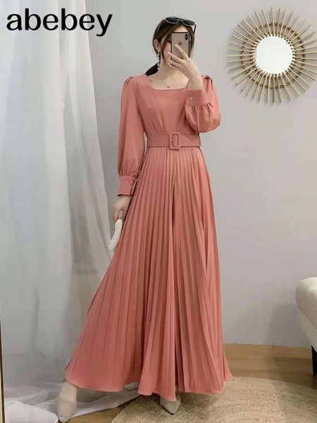 

women solid jumpsuits korean slim square collarlong sleeve sashes rompers pleated wide leg long 210512, Black;white