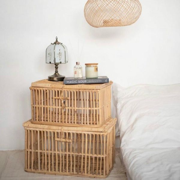 

storage baskets fashion rectangular rattan basket with lid shelf hand-woven debris box organizer kitchen