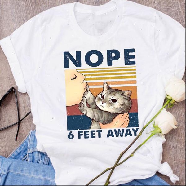 

graphic cat animal cartoon womens t shirt striped print autumn fall halloween clothes lady tees female, White
