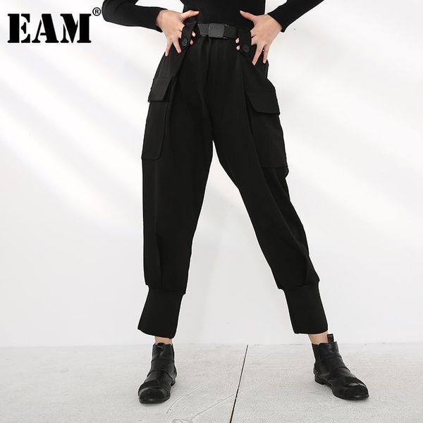 

women's pants & capris [eam] high elastic waist black pocket long harem trousers loose fit pants women fashion tide spring autum, Black;white