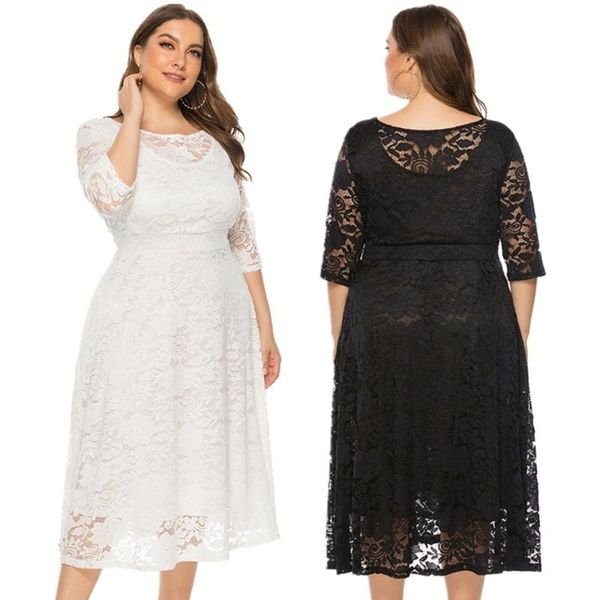 

plus size dresses 2021 summer european and american style hollow out lace dress for women