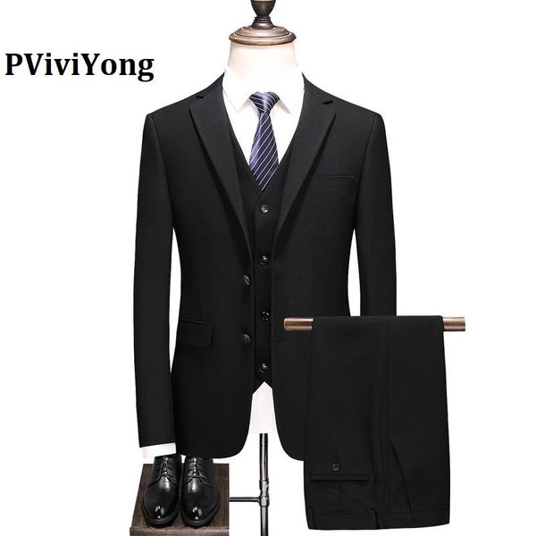 

pviviyong brand 2021 suit men wedding leisure elastic business three-piece (jackets + vest pants) 8659 men's suits & blazers, White;black