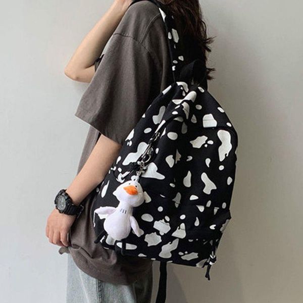 

cute milk cow printing canvas backpack school bag casual daypack for teenager bags