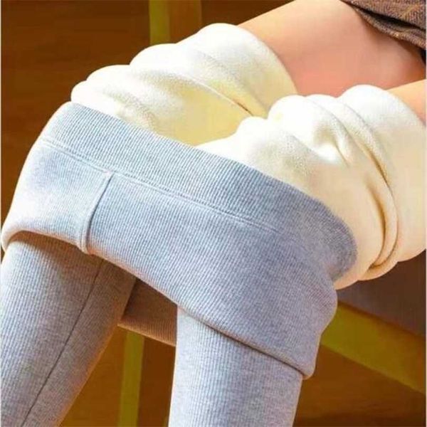 

winter women leggings high waist keep warm legging female plus velvet fashion casual pants 211130, Black