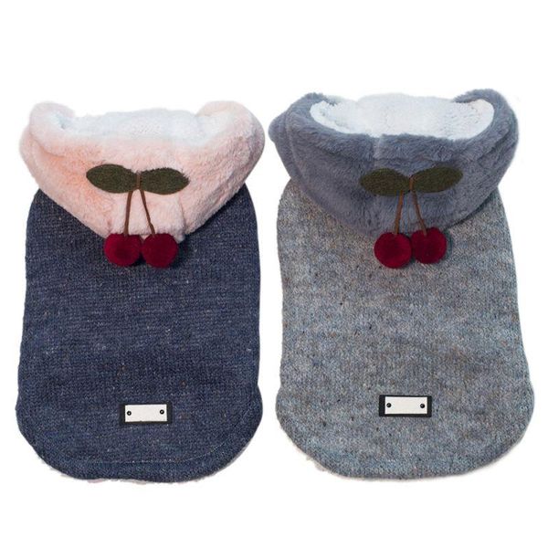 

dog apparel pet warm puppy cotton with cherry decor caps winter/autumn clothes arrive 2021
