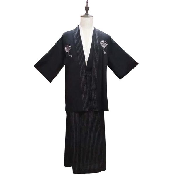 

japanese traditional men's formal wear kimono home yukata robe cosply samurai po stage costume ethnic clothing, Red