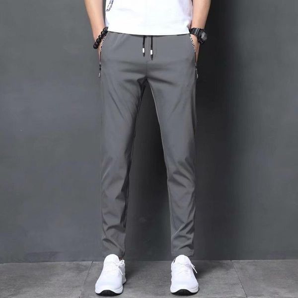 

men's pants men with pocket summer cool tracksuit elastic waist sport jogger jogging breathable slim trousers man clothing 2021, Black