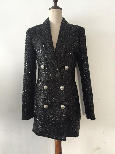 

women's jackets 2021 star model ladies coat skirt double brestra ion button bright silk shiny sequin middle length suit o209, Black;brown