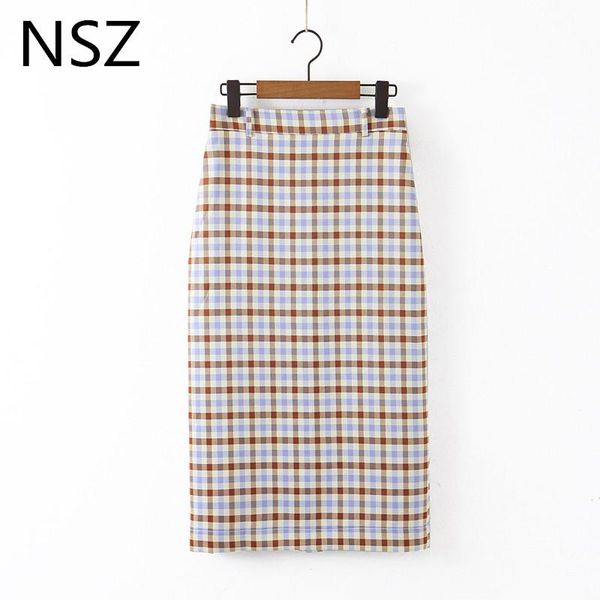 

skirts nsz women houndstooth pencil skirt elegant high waist split plaid office work business ladies check, Black