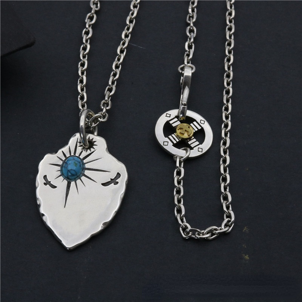 

japanese takahashi mosaic turquoise eagle hang tag thai silver retro general japan and south korea trend fashion too angle chain necklaces