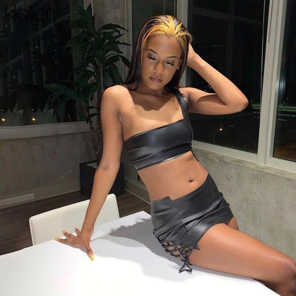 

women's tanks & camis klalien women high street casual one sleeve black pu leather tank backless hollow out bandage crop female ves, White