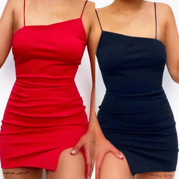 

casual dresses women slit red elegant bodycon spaghetti strap summer backless party club ladies straps mini dress vestidos, Black;gray