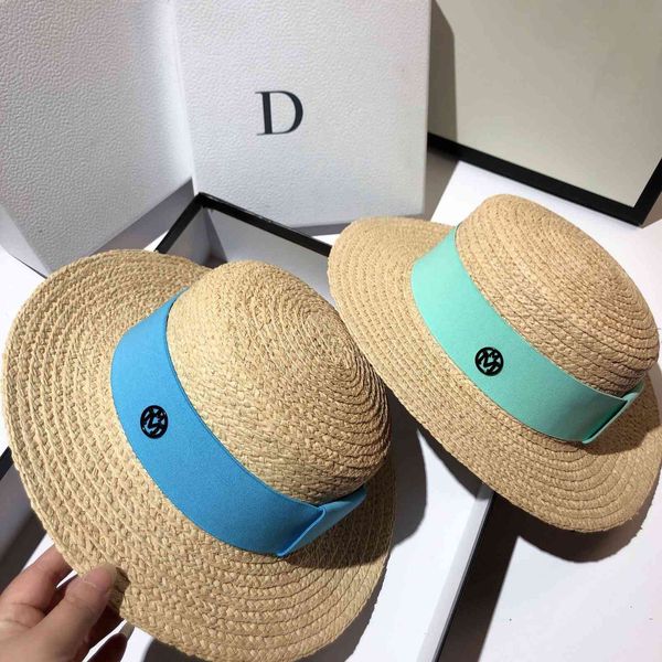 

east gate multicolor with 5cm elastic lafite straw hat for summer outing, Blue;gray