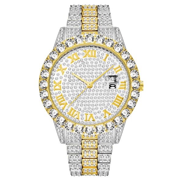 

missfox european hip hop full diamond mens watches bracelet quartz mineral hardlex mirror charismatic leader wrist watch manufacturers direc, Slivery;brown