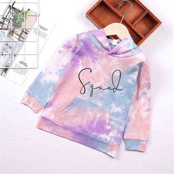 

winter children casual cotton long sleeve hooded letter tie-dye pockets baby girls or boys hoodies 18m-6t 210629, Black