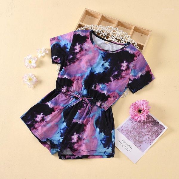 

clothing sets 2021 fashion kids girls tie-dye printed clothes 4-9 years short sleeve pullover t shirts and shorts summer outfits1, White