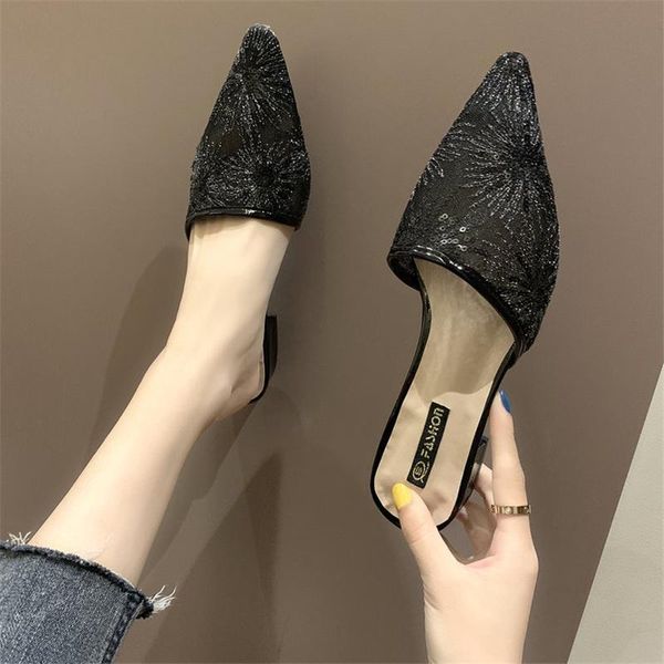 

slippers txj casual women shoes 2021 fashion cane mules flat spring outside basic slides summer, Black