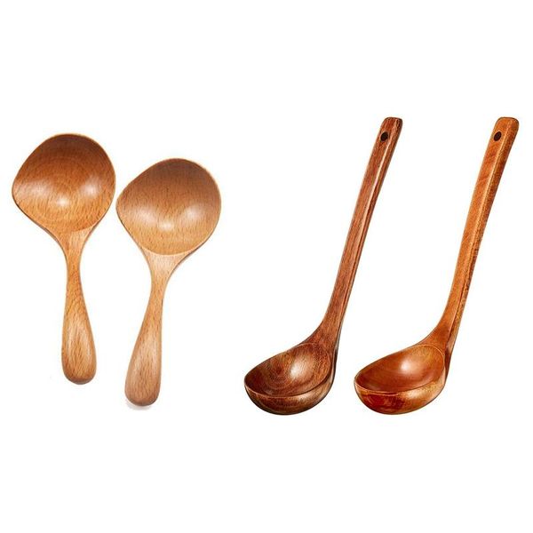 

spoons 2pcs wooden soup ladle long handle large spoon with cookware