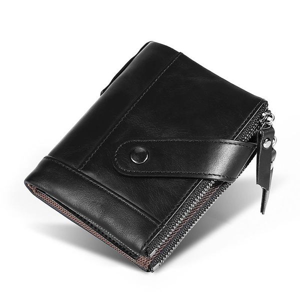 

wallets men's wallet casual short handbag buckle oil wax leather zero, Red;black