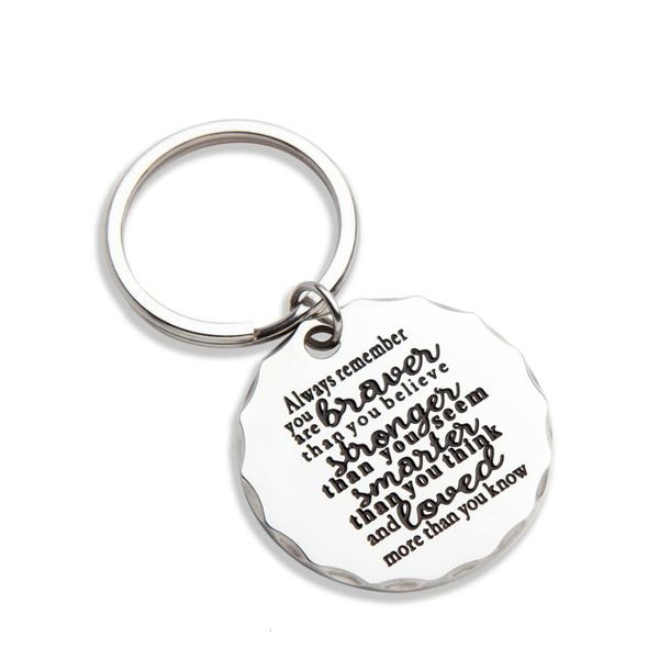 

keychain key ring charm birthday graduation gift for women men friends family students remember you are braver than you believe, Silver