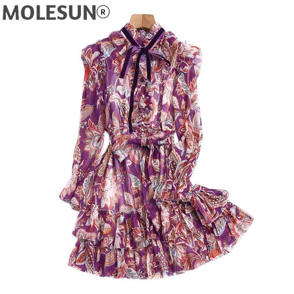 

casual dresses 2021 spring chiffon ruffled patchwork print retro flared sleeve fashion party vacation women's dress, Black;gray