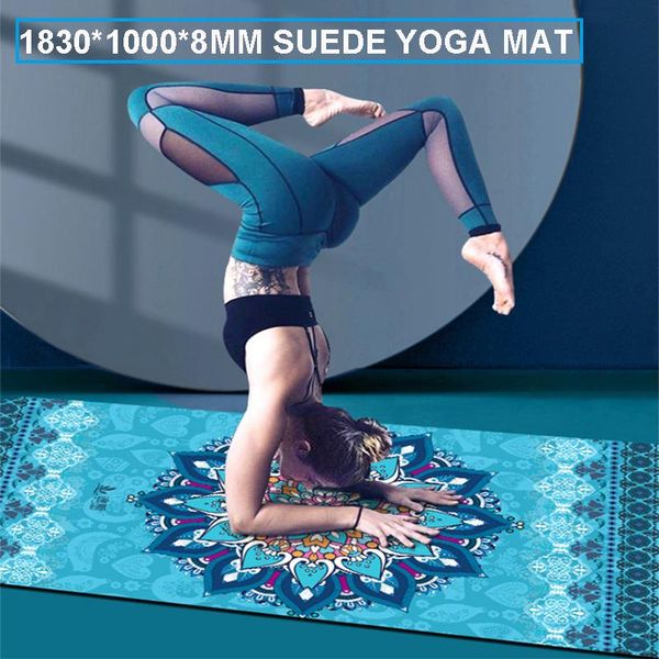 

yoga mats 183*100cm*8mm suede mat non slip with strap premium print & eco-friendly natural tpe fitness for yoga, pilates