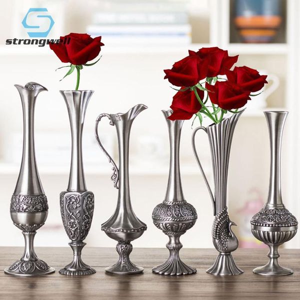 

vases strongwell european classic antique zinc alloy flower vase retro metal art crafts ornament vintage home wedding decoration gift