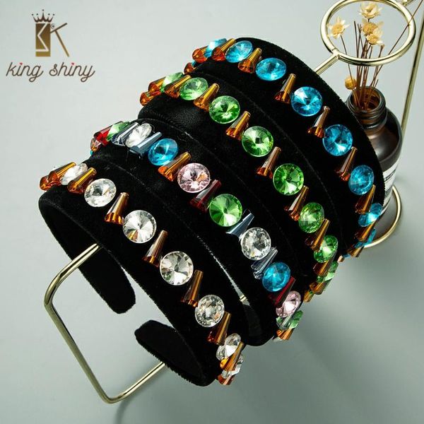 

hair clips & barrettes vintage baroque colorful round crystal headband for woman elegant hand made beaded black velvet hairband female party, Golden;silver