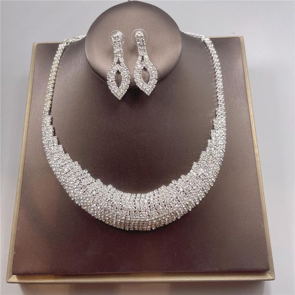 

earrings & necklace simple elegant women's bright zircon crystal drop-shaped set bridal wedding jewelry shooting, Silver