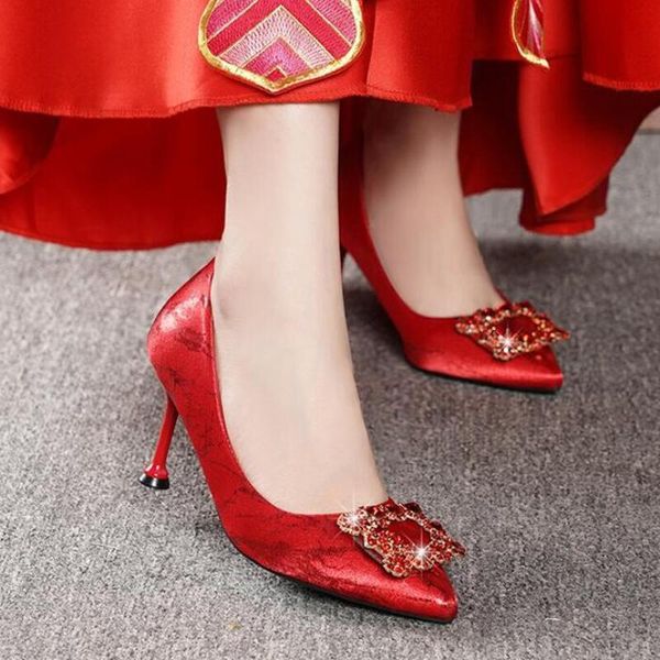 

dress shoes women pointed toe pumps silk buckle high heels boat wedding fashion party zapatos de mujer, Black