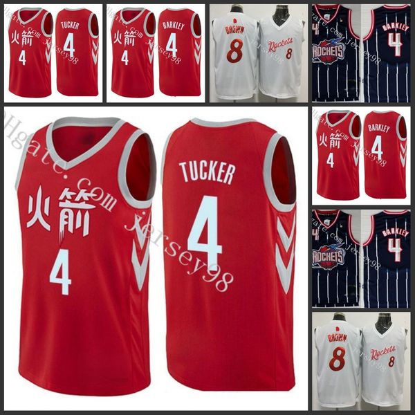 

houston rockets men #4 pj tucker #8 bobby brown red men retro basketball jersey, Black