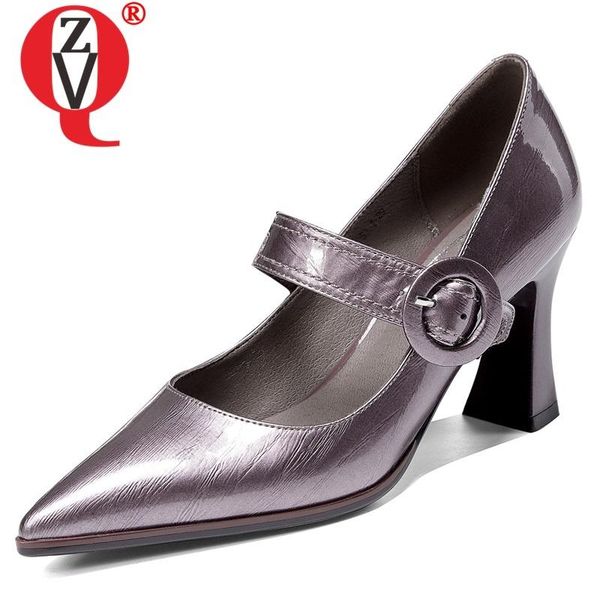

dress shoes zvq spring fashion women pumps outside high heels pointed toe genuine leather buckle party drop, Black