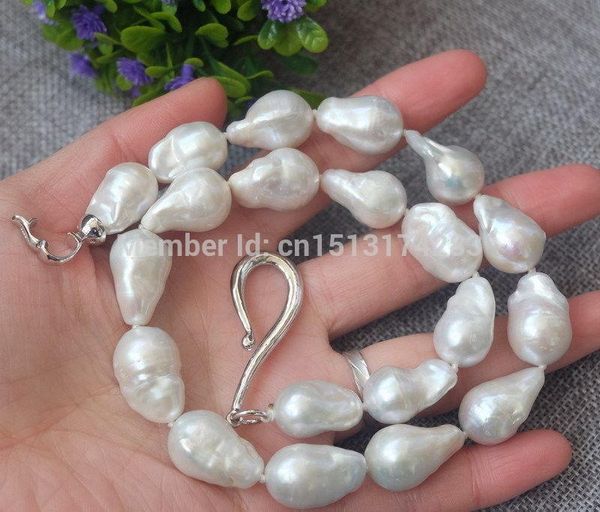 

chokers >>>14x20mm white nucleated flameball pearl necklace, Golden;silver