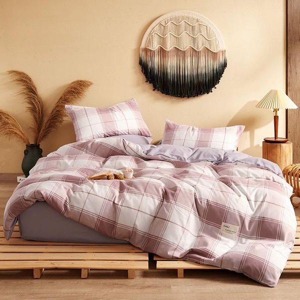 

bedding sets softtime home textile gray lattice duvet cover pillowcase bed sheet simple boy girls single twin double beds