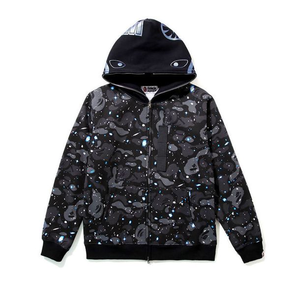 

Fashion Japanese Street Star Nightlight Haai Hooded Vest Trui Hip Hop Youth Trend Herfst En Winter Pluche Hoodie Jas, Black
