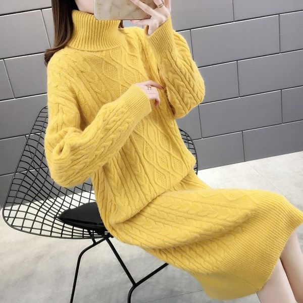 

women's sweaters turtleneck long knitted cashmere sweater dress woman thickened 2021 autumn winter twist loose plus size base women, White;black