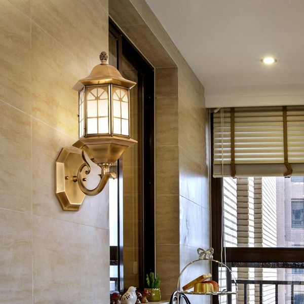 

jmzm classical copper wall lamp balcony light creative living room stair loft aisle villa garden doorway sconce lantern
