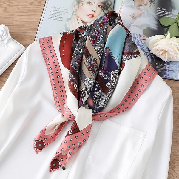 

scarves 2021 summer lady silk scarf fashion bandana square female print design shawls head wraps for women neckerchief, Blue;gray